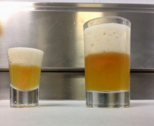 Σφηνάκι με ζελέ απο γκρέιπφρουτ, μέλι και αφρό μπύρας